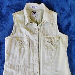 Gingham Vintage Rockies Sleeveless Collard Snap Buttons Top Shirt EUC